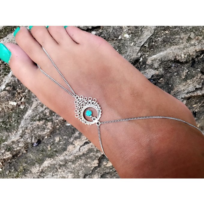 Bijou de pied en acier inoxydable et strass bleu-Foot jewel