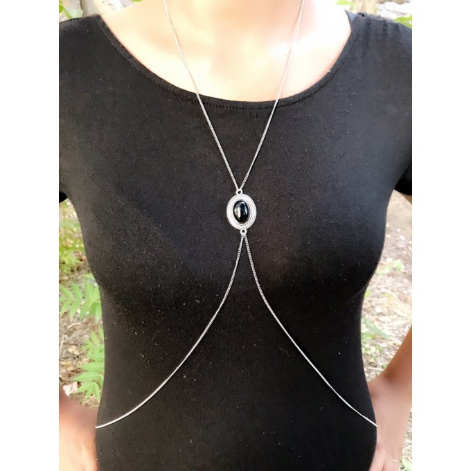 Bijou de corps en acier inoxydable et onyx-body chain