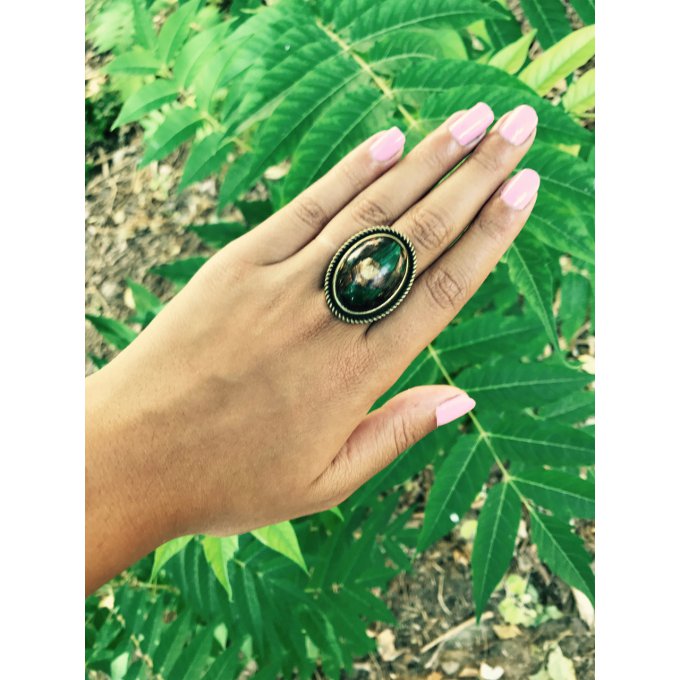 Grande bague ajustable en jaspe KAMBALA bronzite