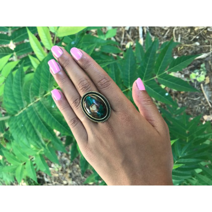 Grande bague ajustable en jaspe KAMBALA bronzite