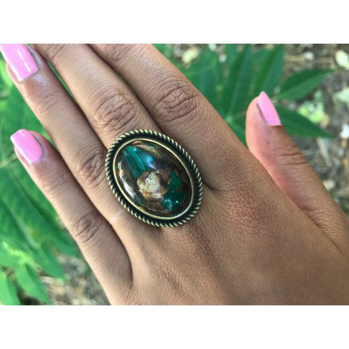 Grande bague ajustable en jaspe KAMBALA bronzite