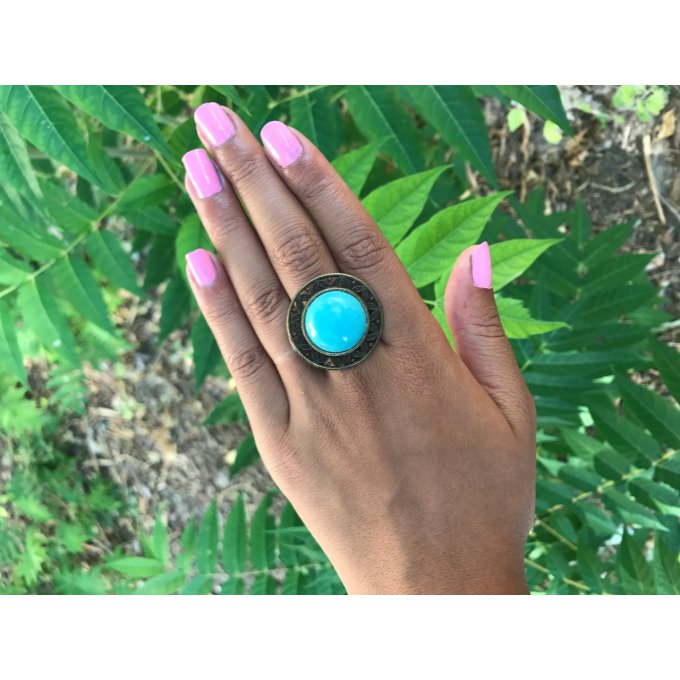 Bague ajustable en laiton et turquoise