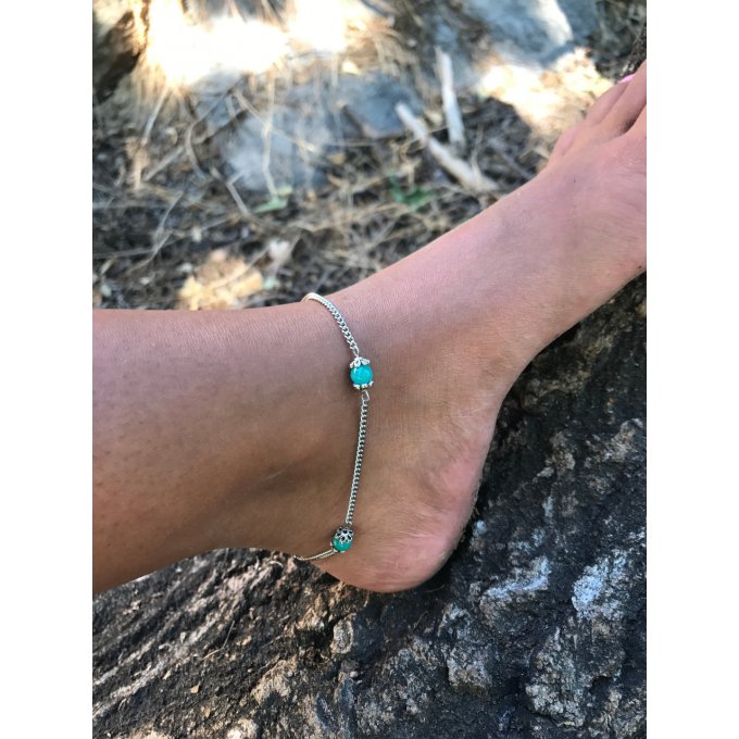 chevillère en acier inoxydable et jade bleue