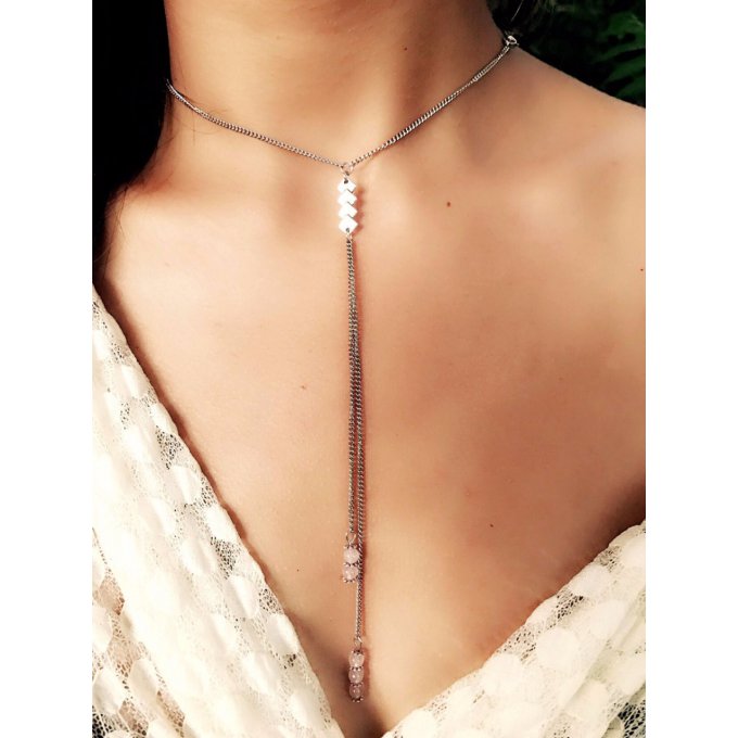 ANTHEA bijou de dos en acier inoxydable et quartz rose-back jewel with gemstone