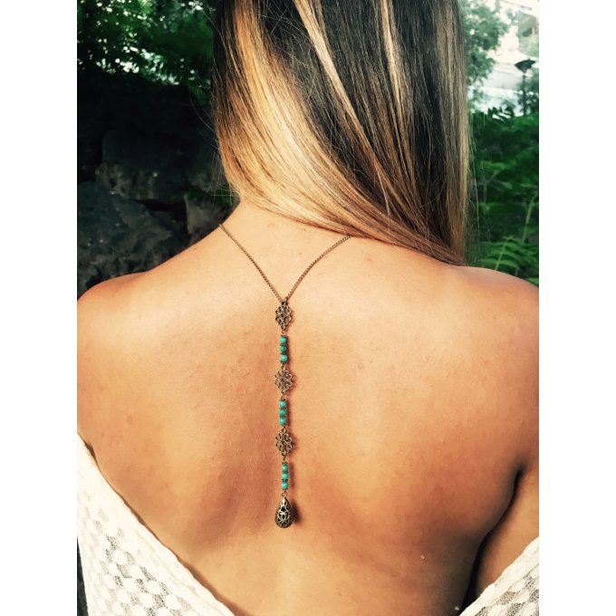 ANEESSA bijou de dos en laton et jade bleue turquoise-back jewel with gemstone